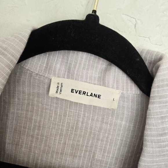 EVERLANE Linen Tan White Striped Button Up Short Sleeve Top, L - Picture 8 of 11